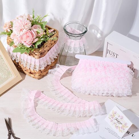 Gorgecraft 10 ياردة مطوية organza الدانتيا تقليم طبقة مزدوجة تجميع الشريط حافة الدانتيل 2 بوصة عرض تول شبكية تول الشبكات زركشة متزايدة لثوب الزفاف المطرز بالخياطة الحرف الأسود in Saudi Arabia