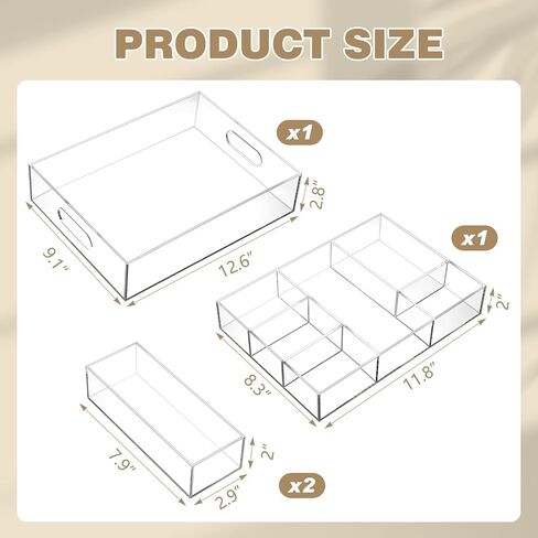 4 Pack Desk Drawer Organizer Set 3 Size Clear Acrylic Drawer Organizer Trays and Storage Dividers Office Accessories for Pen Makeup Silverware Office Bathroom in Saudi Arabia
