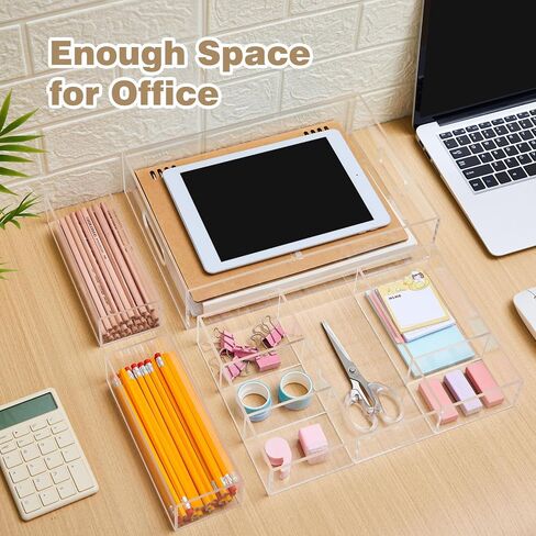 4 Pack Desk Drawer Organizer Set 3 Size Clear Acrylic Drawer Organizer Trays and Storage Dividers Office Accessories for Pen Makeup Silverware Office Bathroom in Saudi Arabia