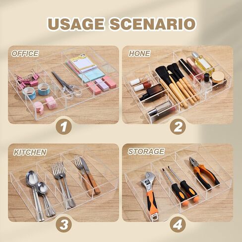 4 Pack Desk Drawer Organizer Set 3 Size Clear Acrylic Drawer Organizer Trays and Storage Dividers Office Accessories for Pen Makeup Silverware Office Bathroom in Saudi Arabia