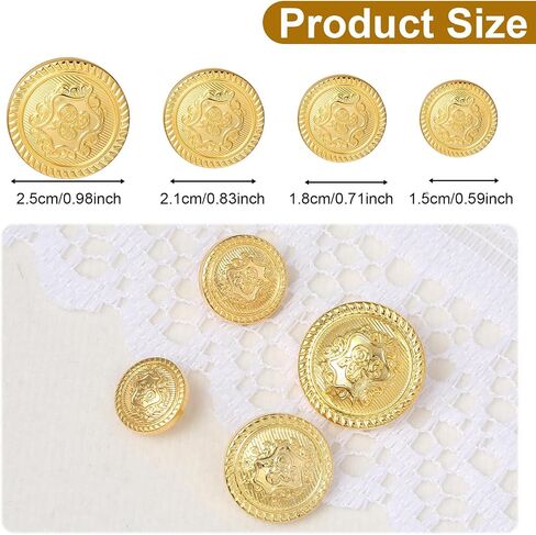 40Pcs Gold Buttons for Blazer - Vintage Brass Shank Buttons for Mens Clothes Jeans Jacket Sport Coat - 4 Size (15/18/21/25MM) in Saudi Arabia
