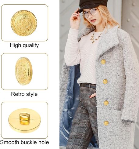 40Pcs Gold Buttons for Blazer - Vintage Brass Shank Buttons for Mens Clothes Jeans Jacket Sport Coat - 4 Size (15/18/21/25MM) in Saudi Arabia