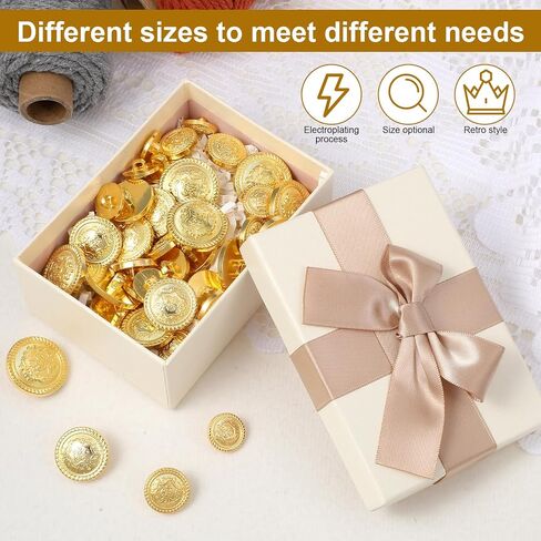 40Pcs Gold Buttons for Blazer - Vintage Brass Shank Buttons for Mens Clothes Jeans Jacket Sport Coat - 4 Size (15/18/21/25MM) in Saudi Arabia
