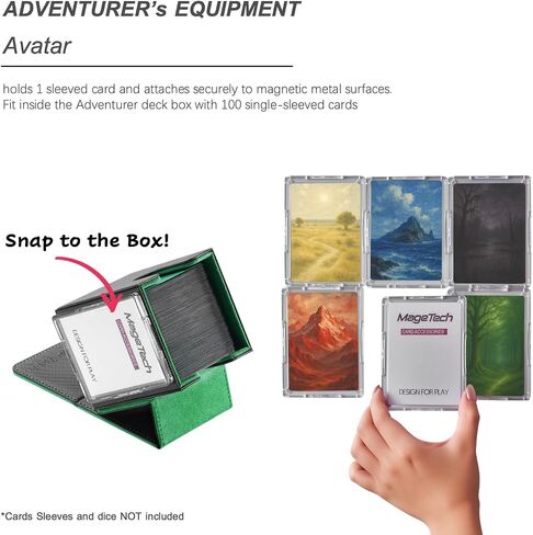 Adventurer [Hero] Modular Deck Box - يحمل 99 بطاقة مزدوجة الأجنحة - يشمل حامل الصورة الرمزية - التصميم المتشدد للغاية ، القابل للتوسيع - MTG Commander/EDH & More - Black/Green in Kuwait