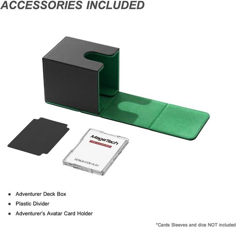 Adventurer [Hero] Modular Deck Box - يحمل 99 بطاقة مزدوجة الأجنحة - يشمل حامل الصورة الرمزية - التصميم المتشدد للغاية ، القابل للتوسيع - MTG Commander/EDH & More - Black/Green in Kuwait