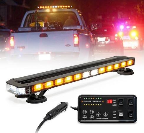 Lumenix 31 بوصة 168 LED شريط أضواء الطوارئ القوية على السطح مع وحدة تحكم للتحذير المغناطيسي للخدمة الشاقة وامض شريط الضوء المروري لمركبات البناء وسحب الشاحنات ومحاريث الثلج - العنبر الأبيض in Kuwait