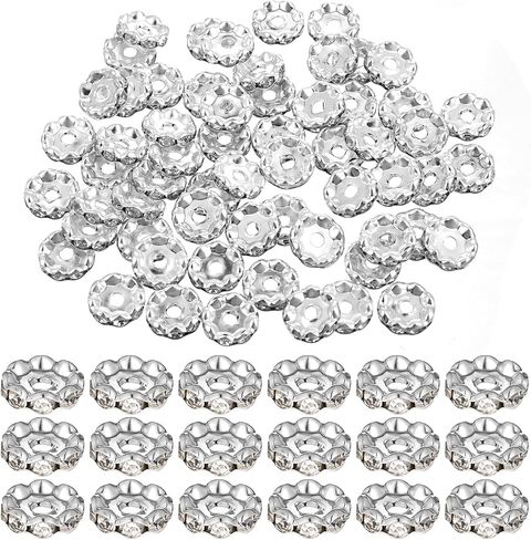 100 PCS 12mm Silver Diamond Beads Spacer for Pens Making Bulk Rondelle Rhinestone Spacer Beads Beadable Wave Crystal Bead for Bracelet Making Making in Saudi Arabia