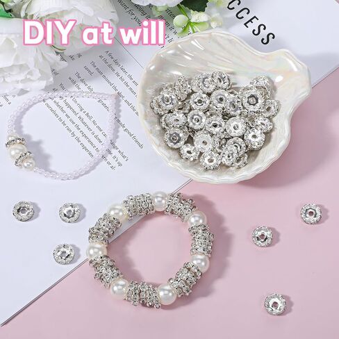 100 PCS 12mm Silver Diamond Beads Spacer for Pens Making Bulk Rondelle Rhinestone Spacer Beads Beadable Wave Crystal Bead for Bracelet Making Making in Kuwait