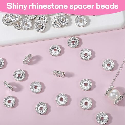 100 PCS 12mm Silver Diamond Beads Spacer for Pens Making Bulk Rondelle Rhinestone Spacer Beads Beadable Wave Crystal Bead for Bracelet Making Making in Kuwait
