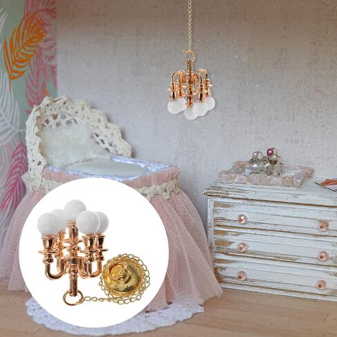 Alipis Dollhouse Miniature Ceiling Lamp, Mini Dollhouse Chandeliers Lamp Miniature Decoration LED Table Light Ceiling Lamp Battery Operated Light Dollhouse Accessories in Saudi Arabia