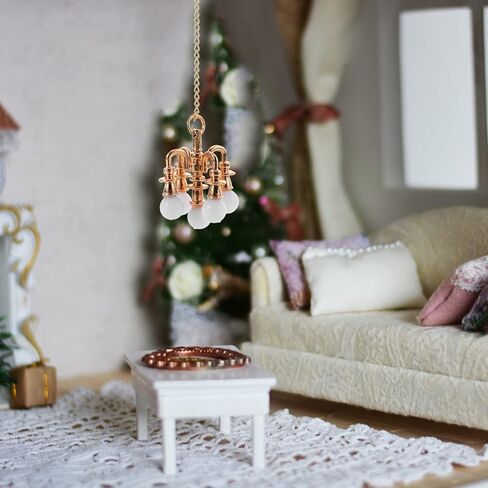 Alipis Dollhouse Miniature Ceiling Lamp, Mini Dollhouse Chandeliers Lamp Miniature Decoration LED Table Light Ceiling Lamp Battery Operated Light Dollhouse Accessories in Saudi Arabia