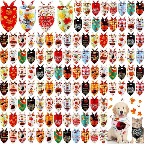 Sanwuta 120 PCS Fall Dog Bandanas Bulk Pumpkin Maple Leaves Autumn Autumn Attgiving Dog Pet Bibs Triangle Triangle Assume Assumeors for صغير متوسط ​​الحيوانات الأليفة لوازم اللوازم in Saudi Arabia