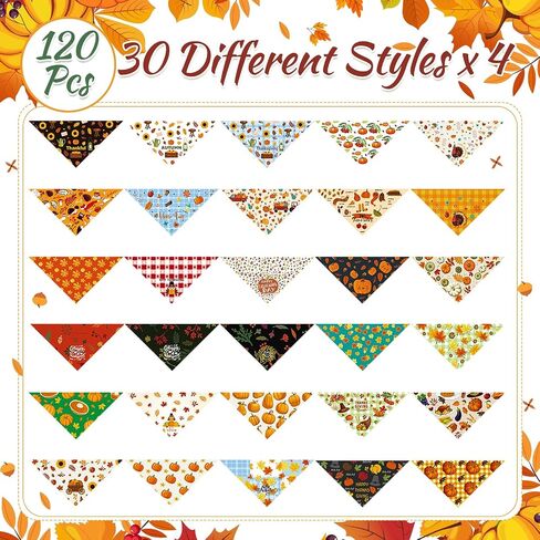 Sanwuta 120 PCS Fall Dog Bandanas Bulk Pumpkin Maple Leaves Autumn Autumn Attgiving Dog Pet Bibs Triangle Triangle Assume Assumeors for صغير متوسط ​​الحيوانات الأليفة لوازم اللوازم in Saudi Arabia