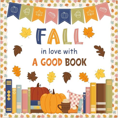Fall Reading Bulletin Board Set Boho Autumn Library Book Classroom Decorations Pumpkin Maple Leaves Cutouts for Thanksgiving School Chalkboard Wall Door Decor in Saudi Arabia