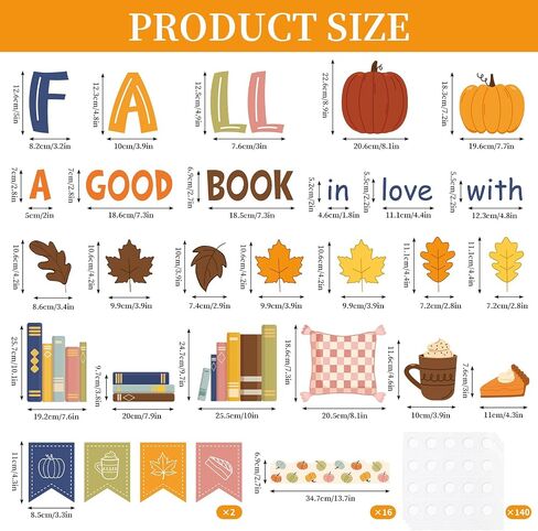Fall Reading Bulletin Board Set Boho Autumn Library Book Classroom Decorations Pumpkin Maple Leaves Cutouts for Thanksgiving School Chalkboard Wall Door Decor in Saudi Arabia