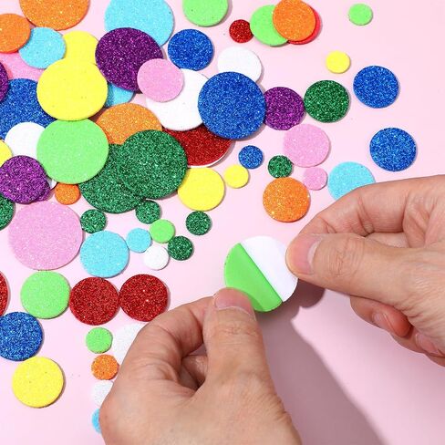 480 Pcs Round Foam Stickers, Colorful Glitter Self-Adhesive Round Dot Decals Foam Shapes Stickers Mini Glitter Wall Sticker Craft Supplies for Kids Craft, Scrapbooks, Greeting Cards, Home Decor in Saudi Arabia
