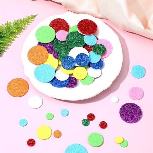 480 Pcs Round Foam Stickers, Colorful Glitter Self-Adhesive Round Dot Decals Foam Shapes Stickers Mini Glitter Wall Sticker Craft Supplies for Kids Craft, Scrapbooks, Greeting Cards, Home Decor in Saudi Arabia