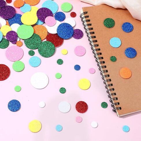 480 Pcs Round Foam Stickers, Colorful Glitter Self-Adhesive Round Dot Decals Foam Shapes Stickers Mini Glitter Wall Sticker Craft Supplies for Kids Craft, Scrapbooks, Greeting Cards, Home Decor in Saudi Arabia