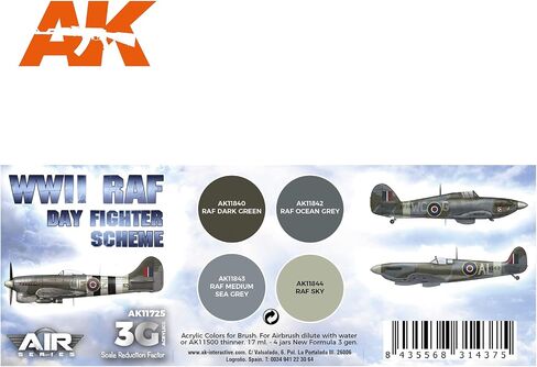 AK Acrylics 3Gen Aircraft Set AK11725 WWII RAF Day Fighter Scheme Set 3G (4x17ml) in Saudi Arabia