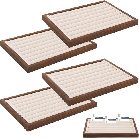 4 Pack ID Badge Tray Organizer (13.6 x 9.6 Inches), Wood Name Badge Tray Holder with Foam Base for Desk Office, Wooden Badge Display Case for ID Card Name Tag in Saudi Arabia