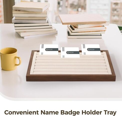 4 Pack ID Badge Tray Organizer (13.6 x 9.6 Inches), Wood Name Badge Tray Holder with Foam Base for Desk Office, Wooden Badge Display Case for ID Card Name Tag in Saudi Arabia