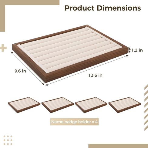 4 Pack ID Badge Tray Organizer (13.6 x 9.6 Inches), Wood Name Badge Tray Holder with Foam Base for Desk Office, Wooden Badge Display Case for ID Card Name Tag in Saudi Arabia
