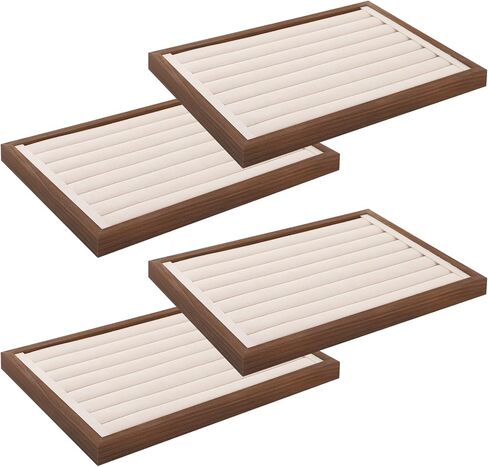 4 Pack ID Badge Tray Organizer (13.6 x 9.6 Inches), Wood Name Badge Tray Holder with Foam Base for Desk Office, Wooden Badge Display Case for ID Card Name Tag in Saudi Arabia
