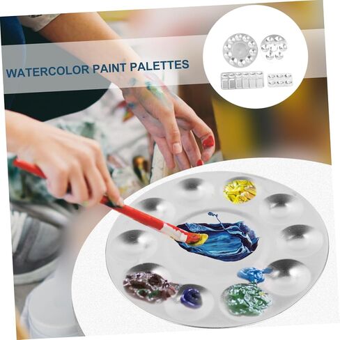 Lurrose 4-Piece Aluminum Paint Palette Set for Artists Suitable for Acrylic and Watercolor Round Mixing Tray Non-Stick Surface for DIY Craft Projects in Saudi Arabia