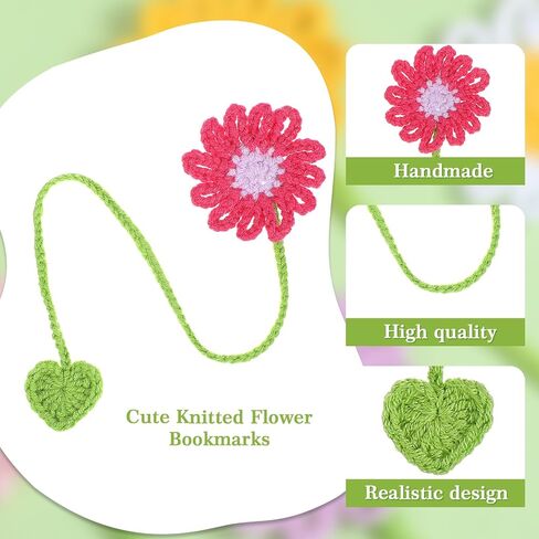 6Pcs Crochet Flower Bookmarks, Personalized Handmade Bookmark for Women Book Lovers Sunflower Daisy Floral Book Marker Knitted Page Holder in Saudi Arabia