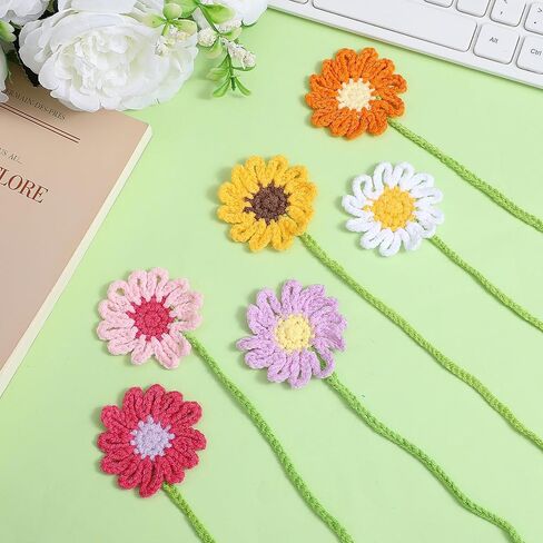 6Pcs Crochet Flower Bookmarks, Personalized Handmade Bookmark for Women Book Lovers Sunflower Daisy Floral Book Marker Knitted Page Holder in Saudi Arabia