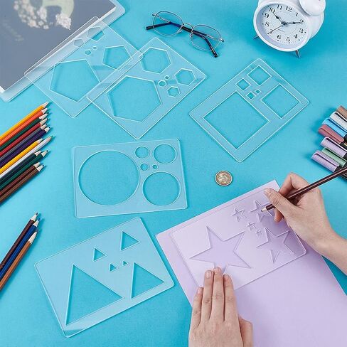 BENECREAT 6 Styles Acrylic Geometric Painting Stencil Templates, 6.7x4.7Inch Clear Geometric Drawing Templates for Painting, Drawing, Spraying, 3mm Thick in Saudi Arabia