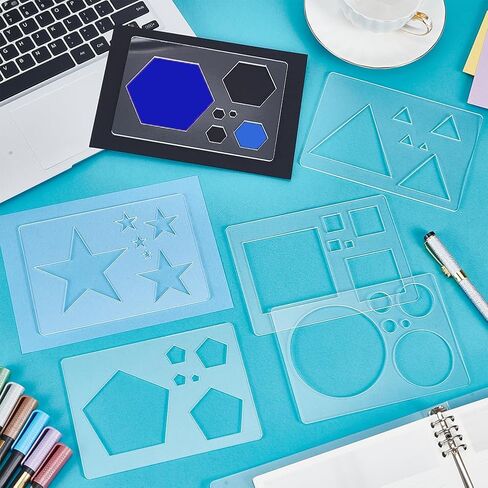 BENECREAT 6 Styles Acrylic Geometric Painting Stencil Templates, 6.7x4.7Inch Clear Geometric Drawing Templates for Painting, Drawing, Spraying, 3mm Thick in Saudi Arabia