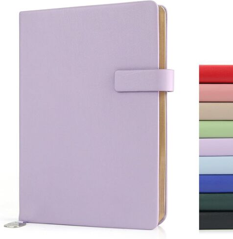 غلاف جلدي للمجلة دفتر Notebook A5 المبطن 208 صفحات 5 × 8.25 بوصة صفحات ذات حدين الذهب مع إغلاق حزام العمل المدرسي كتابة دفاتر اليومية للنساء للرجال هدايا مربع التغليف الضوء الأرجواني in Kuwait