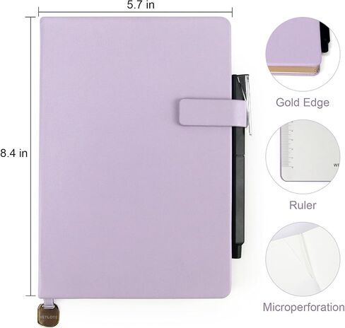 غلاف جلدي للمجلة دفتر Notebook A5 المبطن 208 صفحات 5 × 8.25 بوصة صفحات ذات حدين الذهب مع إغلاق حزام العمل المدرسي كتابة دفاتر اليومية للنساء للرجال هدايا مربع التغليف الضوء الأرجواني in Kuwait
