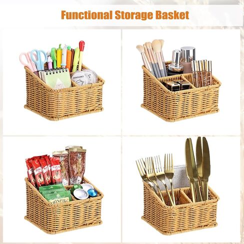 BTSKY 3 Slots Natural Woven Remote Control Holder for Desk Rattan Media TV Caddy Storage Holder Office Supply Storage Rack Desk Accessories Organizer For Living Room Bedroom Countertop, Dark Brown in Saudi Arabia