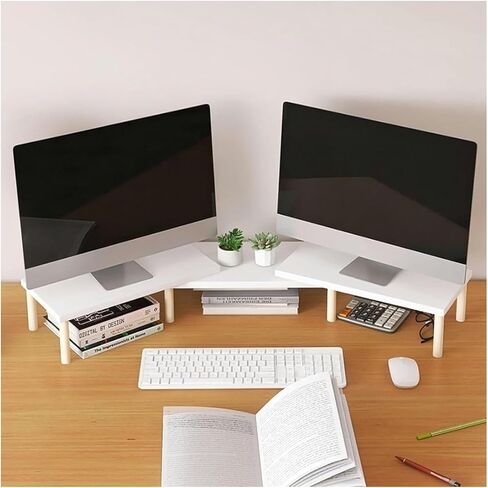 Triangle Monitor Stand Riser, Dual Monitor Stand Riser, Length Adjustable Wooden Desktop Corner Shelf, Office Desk Organizer Shelf(H 9.7cm (3 7/8")) in Saudi Arabia