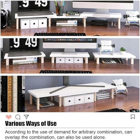 Triangle Monitor Stand Riser, Dual Monitor Stand Riser, Length Adjustable Wooden Desktop Corner Shelf, Office Desk Organizer Shelf(H 9.7cm (3 7/8")) in Saudi Arabia