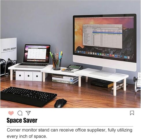 Triangle Monitor Stand Riser, Dual Monitor Stand Riser, Length Adjustable Wooden Desktop Corner Shelf, Office Desk Organizer Shelf(H 9.7cm (3 7/8")) in Saudi Arabia