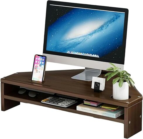Triangle Monitor Stand Riser, Corner Monitor Stand with 2 Tiers Storage, Triangular Computer Screen Riser(Natural) in Kuwait