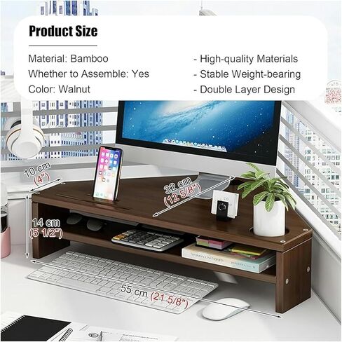 Triangle Monitor Stand Riser, Corner Monitor Stand with 2 Tiers Storage, Triangular Computer Screen Riser(Natural) in Kuwait