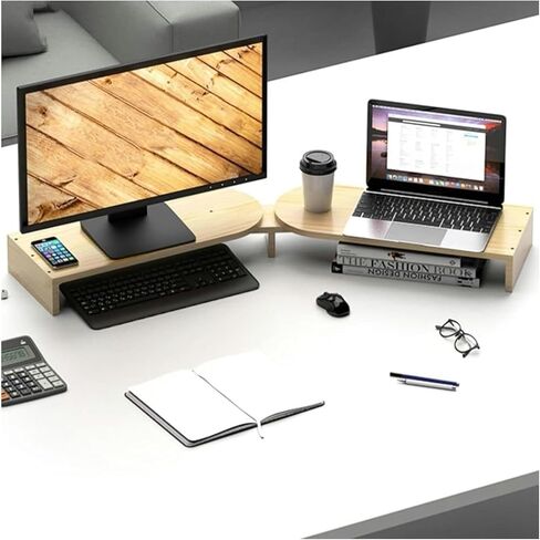 Corner Computer Monitor Stand Riser, Corner Monitor Stand Adjustable Angle, Laptop Organizer for 2 Monitors, Solid Wood Computer Holder(9cm (3 1/2")) in Saudi Arabia