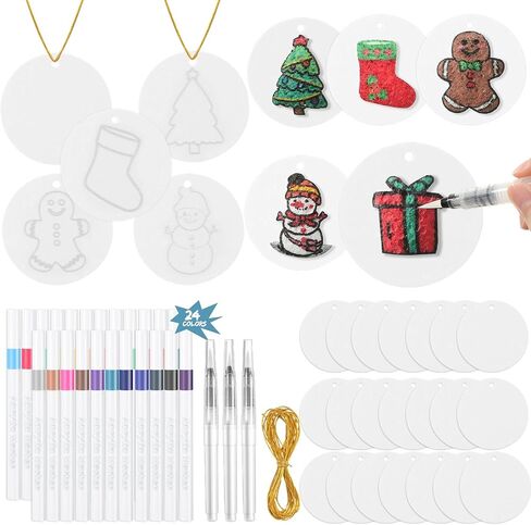 AmazingSpark 64 Pcs Christmas Magic Foam Texture Painting Kit 36 Pcs Foam Texture Paper 24 Colors Markers 3D Effect DIY Blank Christmas Tree Ornaments to Paint for Crafts Home Hanging (Classic) in Saudi Arabia