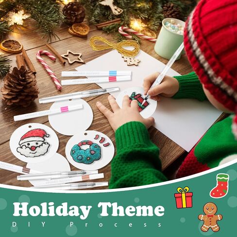 AmazingSpark 64 Pcs Christmas Magic Foam Texture Painting Kit 36 Pcs Foam Texture Paper 24 Colors Markers 3D Effect DIY Blank Christmas Tree Ornaments to Paint for Crafts Home Hanging (Classic) in Saudi Arabia