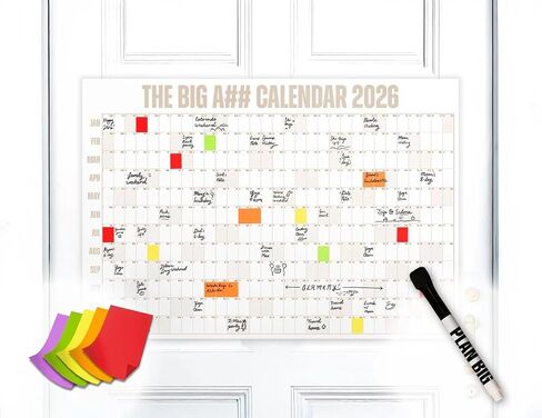 تقويم الباب Big A ## لعام 2026-مخطط محو جاف لمدة 365 يومًا من المدمجة-مكونة من عام واحد-معلقة سهلة ، عطلات نهاية الأسبوع المظللة-محايدة ، 49.875 "× 34.375" in Kuwait