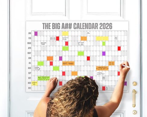 The Big A## Door Calendar for 2026 – Year-at-a-Glance Compact 365-Day Dry Erase Planner – 1 Expo Marker & 100 Color-Coded Labels Included – Easy Hanging, Shaded Weekends – Neutral, 49.875" x 34.375" in Saudi Arabia
