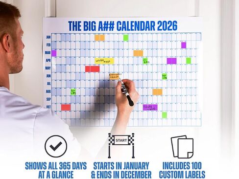 تقويم الباب Big A ## لعام 2026-مخطط محو جاف لمدة 365 يومًا من المدمجة-مكونة من عام واحد-معلقة سهلة ، عطلات نهاية الأسبوع المظللة-محايدة ، 49.875 "× 34.375" in Kuwait