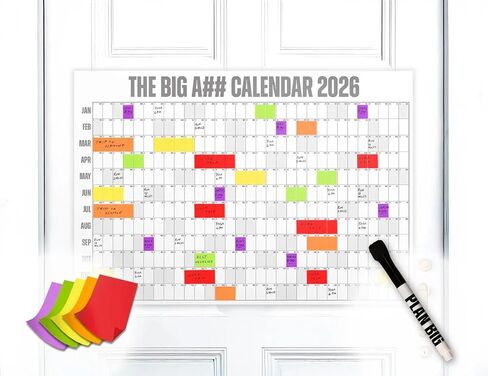 The Big A## Door Calendar for 2026 – Year-at-a-Glance Compact 365-Day Dry Erase Planner – 1 Expo Marker & 100 Color-Coded Labels Included – Easy Hanging, Shaded Weekends – Neutral, 49.875" x 34.375" in Saudi Arabia