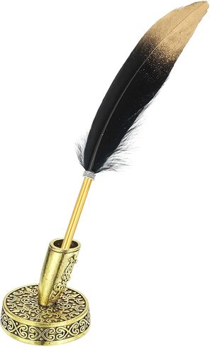 PATIKIL Feather Ballpoint Pens Bulk, Metal Holder Black Ink Vintage Quill Writing Pens for Office Wedding Signature, Blue in Saudi Arabia