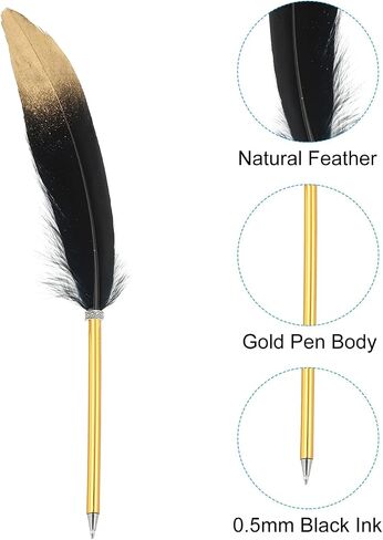 PATIKIL Feather Ballpoint Pens Bulk, Metal Holder Black Ink Vintage Quill Writing Pens for Office Wedding Signature, Blue in Saudi Arabia