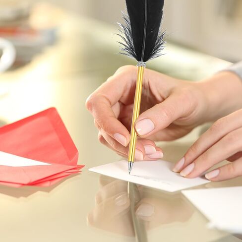 PATIKIL Feather Ballpoint Pens Bulk, Metal Holder Black Ink Vintage Quill Writing Pens for Office Wedding Signature, Blue in Saudi Arabia